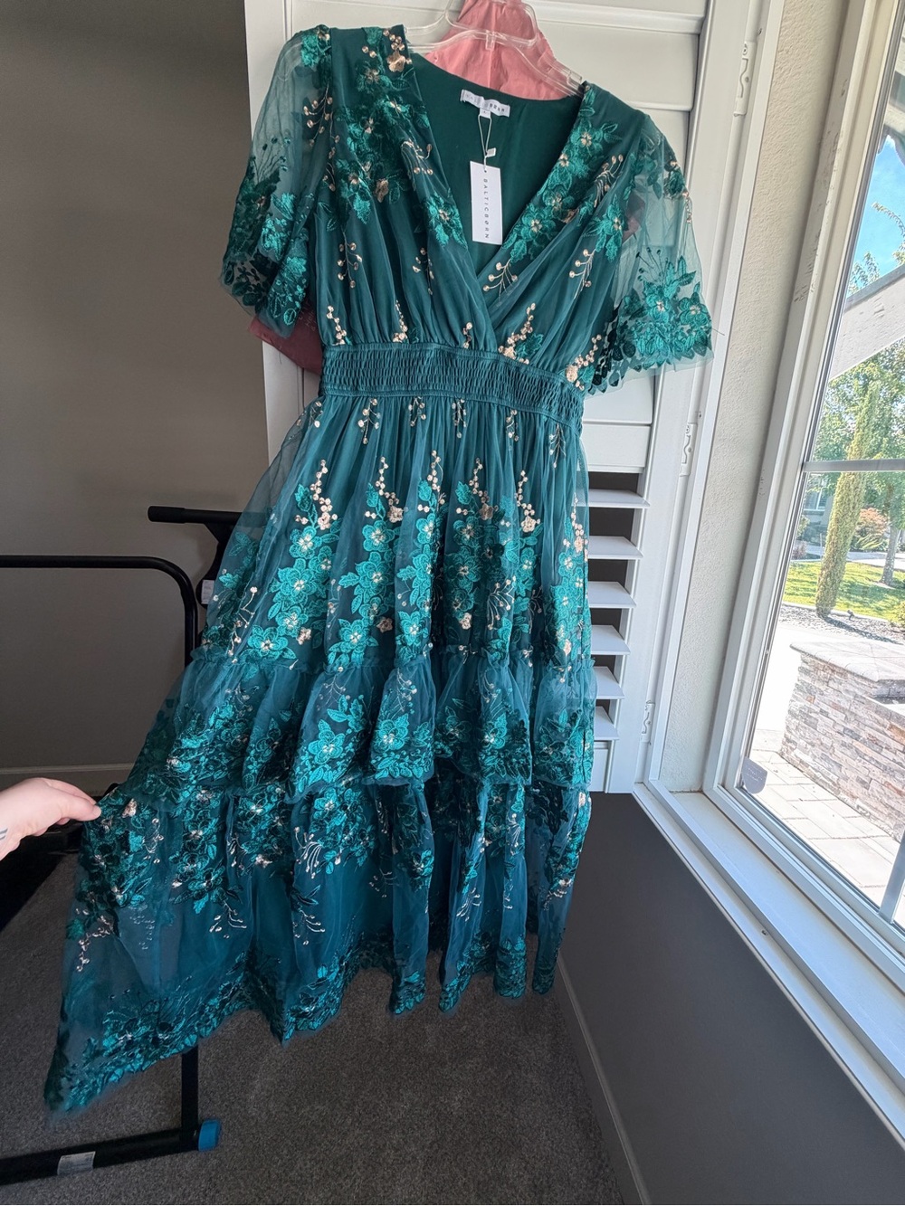 Baltic Born Teal Floral Embroidered Midi Dress